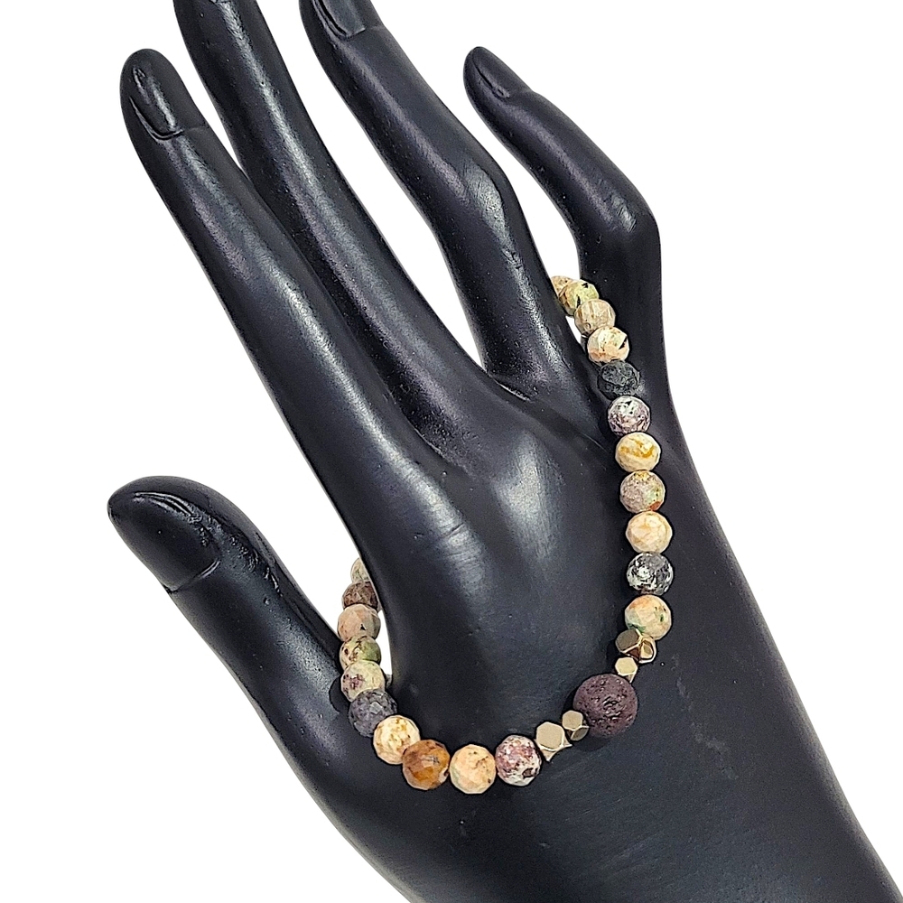 Hand Crafted Peruvian Turquoise Bracelet Titanium Pyrite Lava Rock